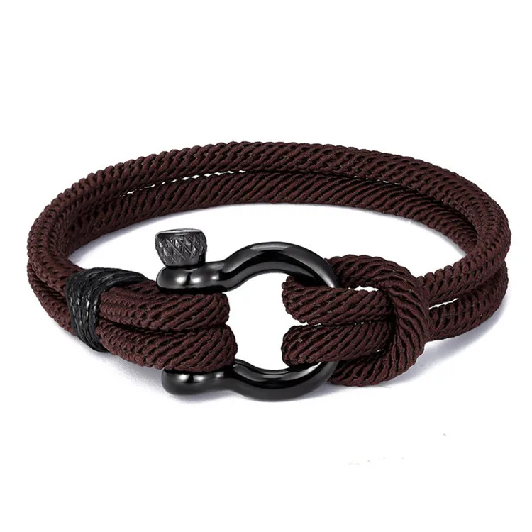 Handmade stainless steel d Shackle Nylon Woven Bracelet European Screw Off Ends Shackle Rope Bracelet