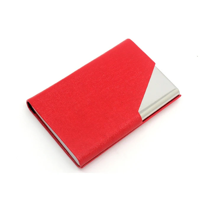 Stainless steel metal business card box wrapped PU leather Business Wallet Name Credit Card Holder for Men & Women