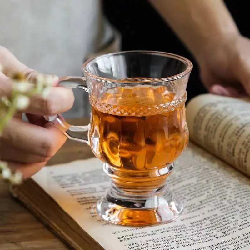 Aeofa vintage amber goblet glass cup retro tea cup champagne goblets dessert coffee cup with handle