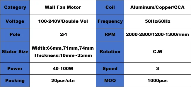 Foshan tianzhu single phase fan motor strong wind power 71*16mm ac 220v wall oscillating motor