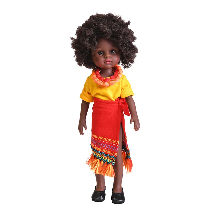 14.5 inch girl doll American vinyl changing fashionable doll African black doll black baby girl gift