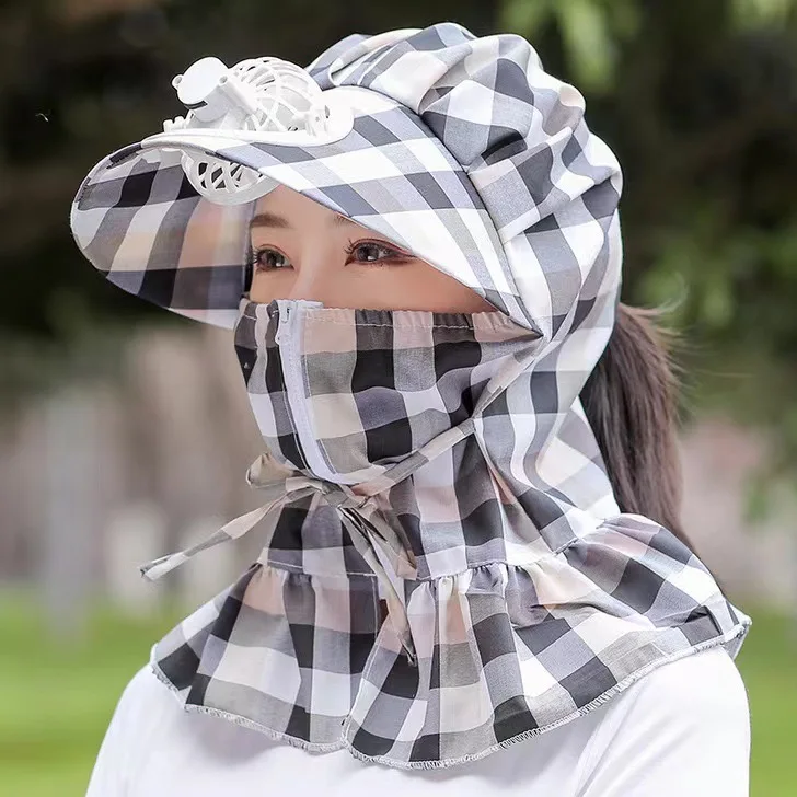 Summer New Design Zipper Fan Cap for Women Face Cover UV Protect Outdoor Cooling Rechargeable Fan Sun Visor Hat