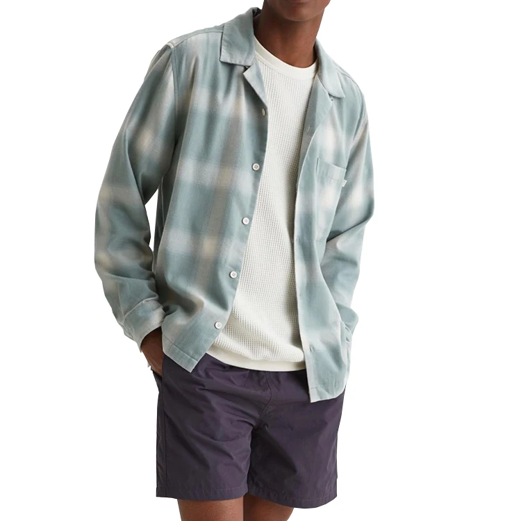 Cotton flanel turndown collar men shirt custom allover plaid pattern