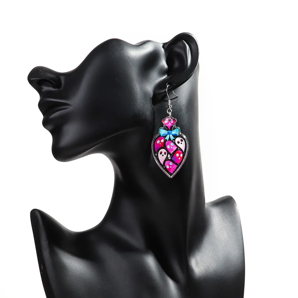 Wholesale Double Sided Print Resin Earring Scary Tombstone Halloween Ghost Skeleton Witch Castle Acrylic Fishhook Earrings Women