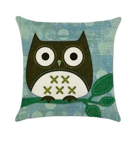Hot sell Cartoon Owl Printing Cotton Linen Square Sofa Couple Cushion Cover Nap Throw Pillow Case Car Decorbox Home