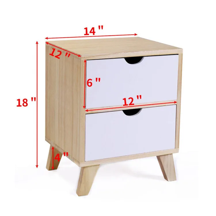 Cheap high quality Rectangular silhouette Set of 2 White Walnut color wood night table