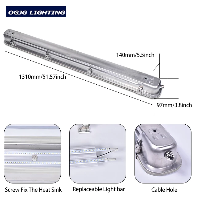 IP65 40W 60W 80W Dimming Led Vapor-tight Fixture Tri-proof Tube 4FT Waterproof Linear Light for High Temperature Laboratory