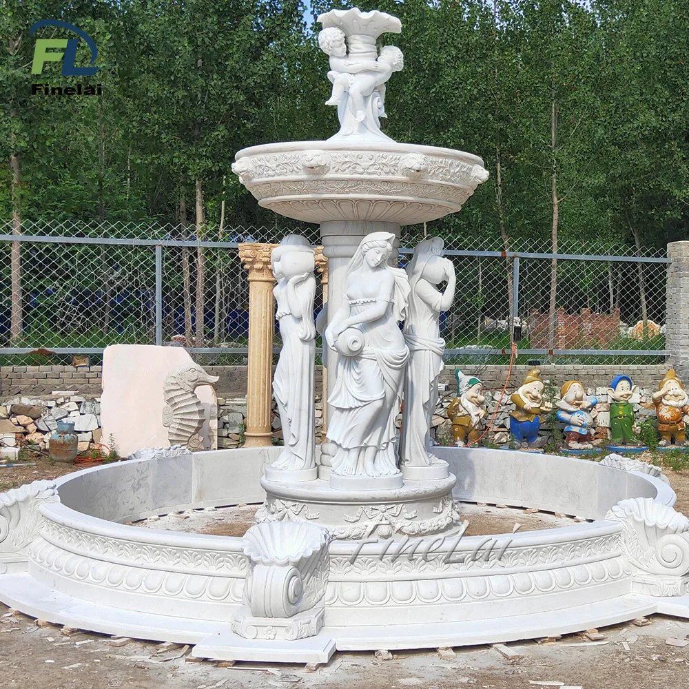 Finelai Hand Carved Large good quality With statue Garden Marble Fountain
