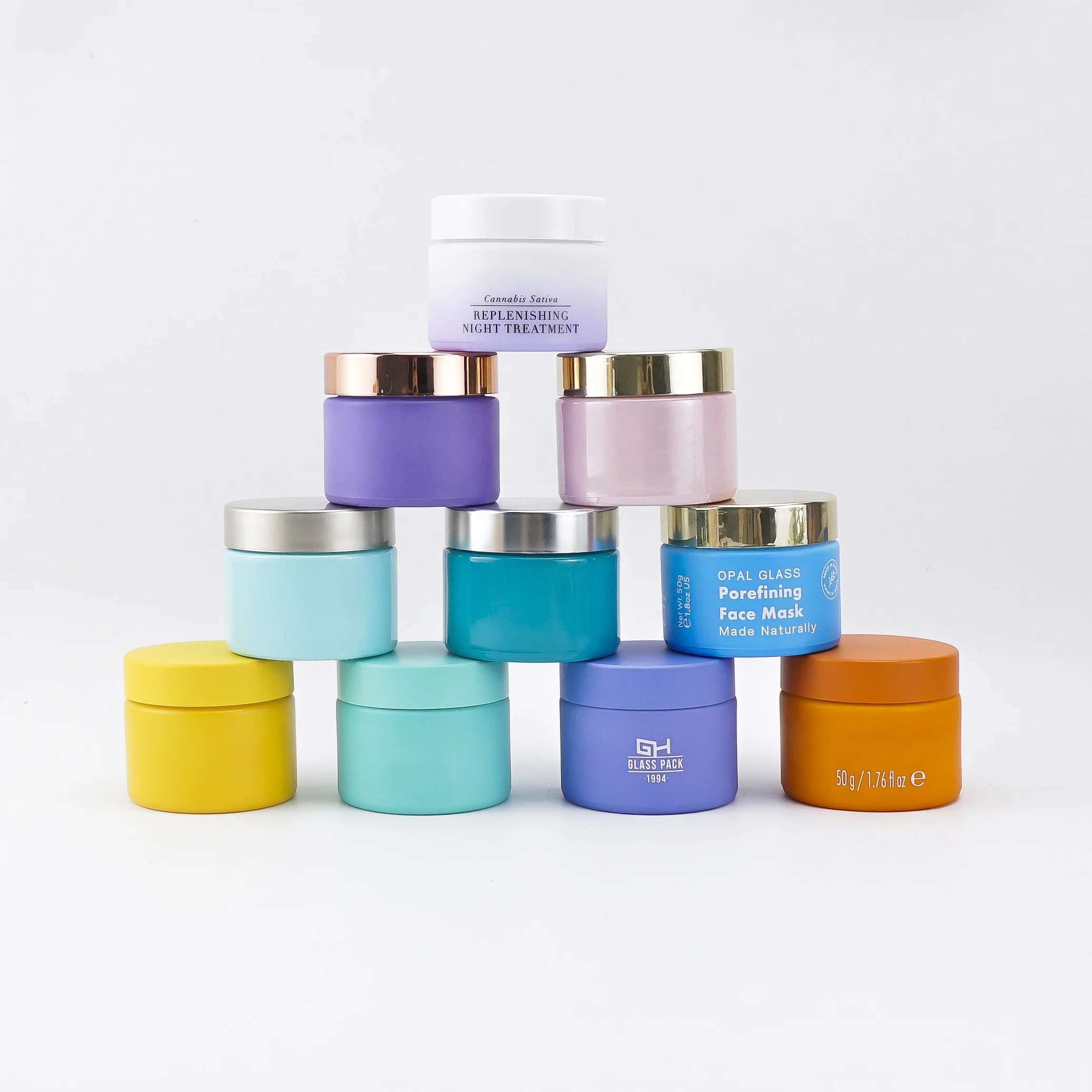 wholesale 15g 50g 100g skincare custom color printing opal glass cream jar