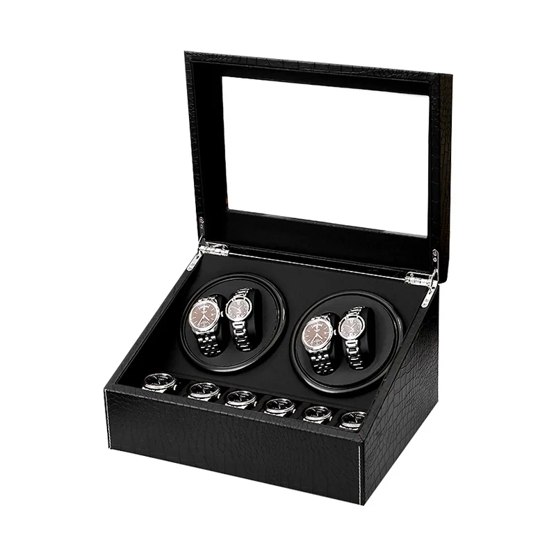 Electric shaker storage box black alligator pattern automatic upper chain mechanical watch.