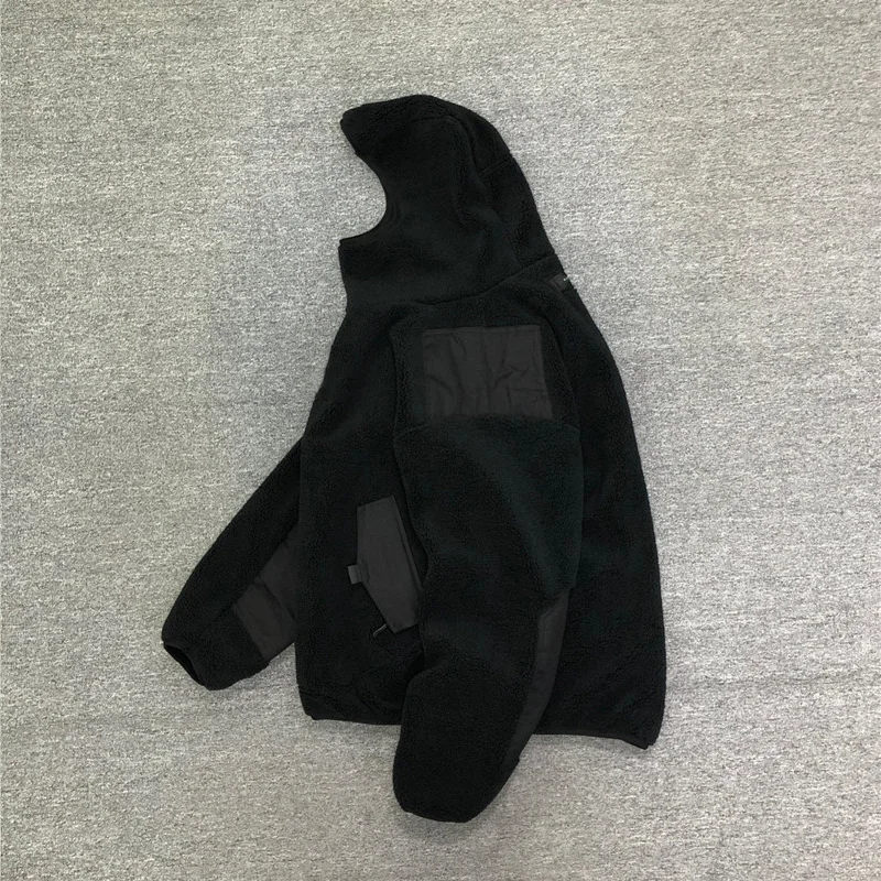 QYOURECLO Factory Wholesale Men Thick Polar Fleece Hoodie Custom Logo Winter No Drawstring Plain Ninja Sherpa Hoodie