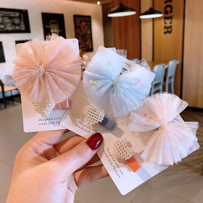 Женская милая шифоновая кружевная заколка для волос с бантом и заколкой для волос