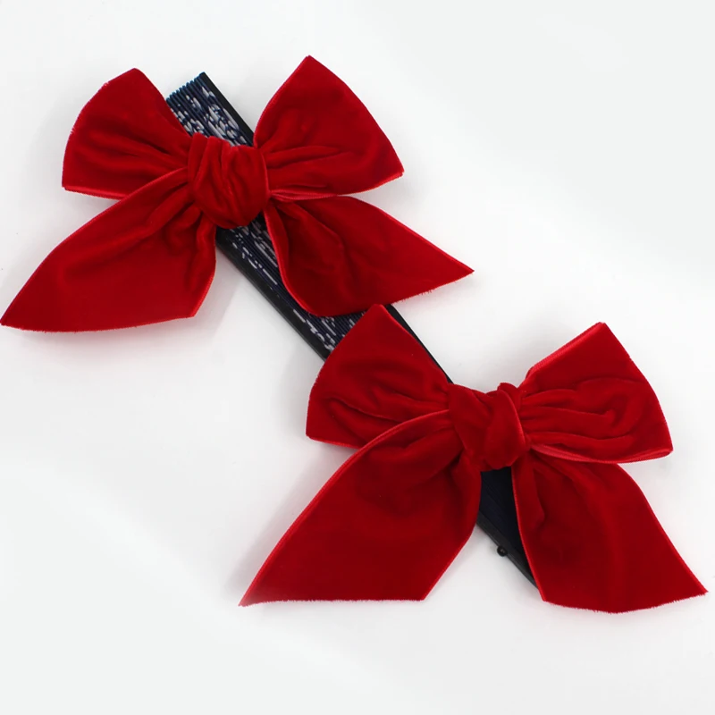 Manufacturer Custom 4cm Red Velvet Band Hand Tie Bow Decoration 100% Polyester Satin Handmade Ribbon Bows