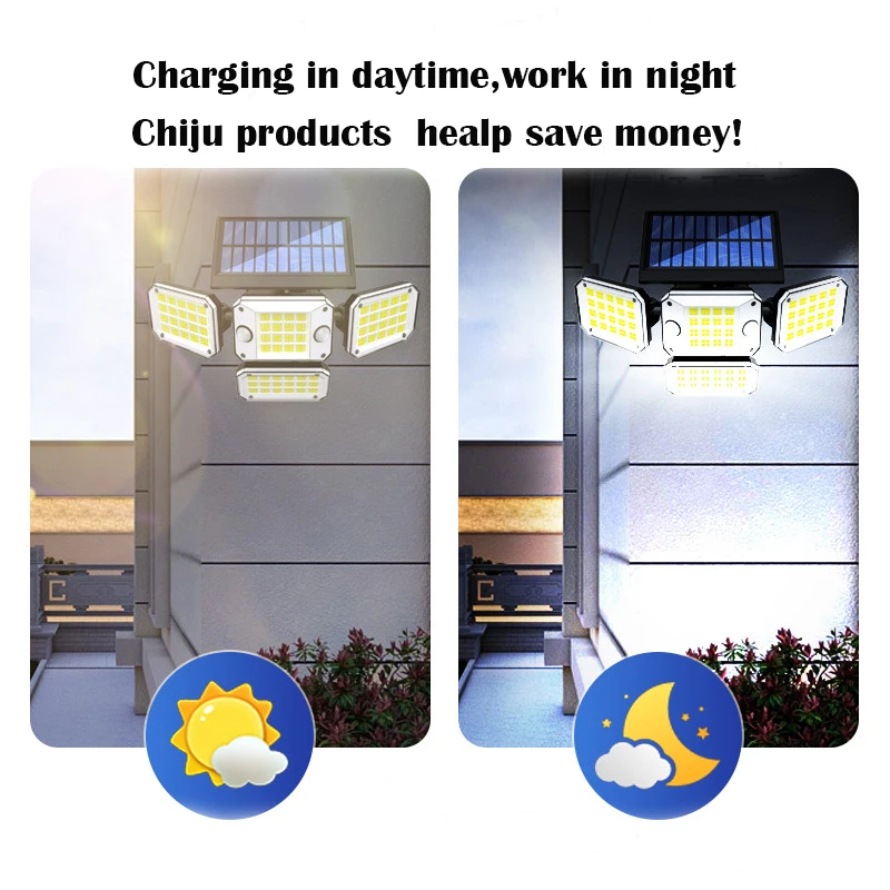 CHIJU Products 296LED indoor outdoor Solar wall home room house light with Motion Sensor