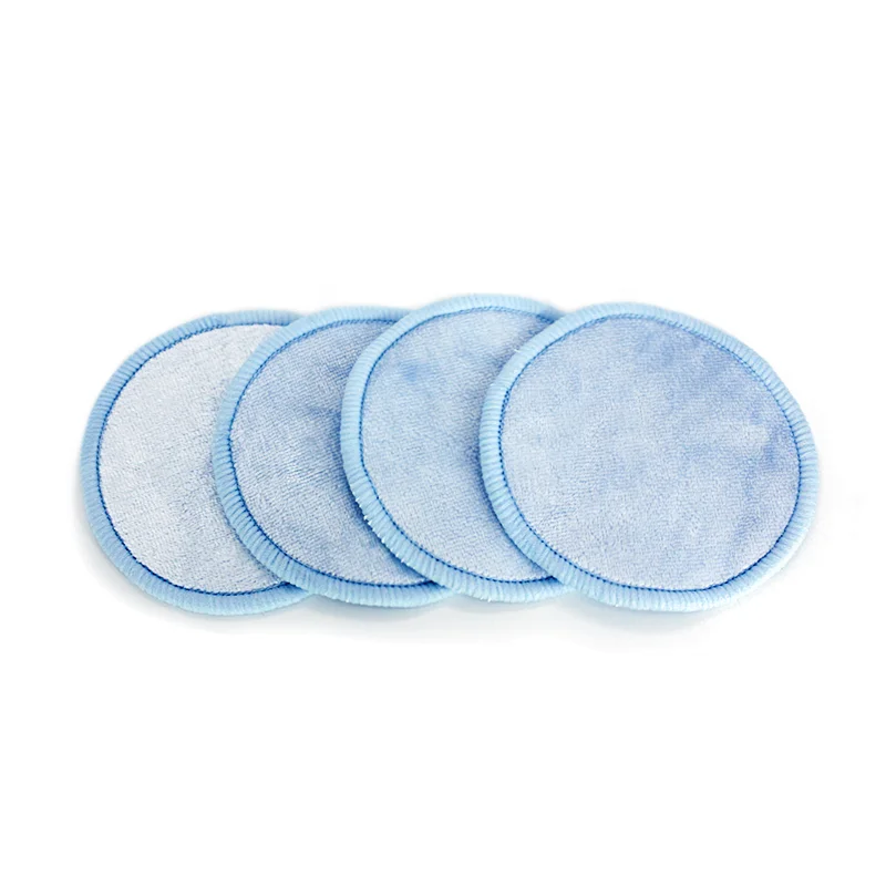 Синие многоразовые микрофибры для снятия макияжа, очищающие прокладки для лица, круглые органические хлопковые средства для снятия макияжа