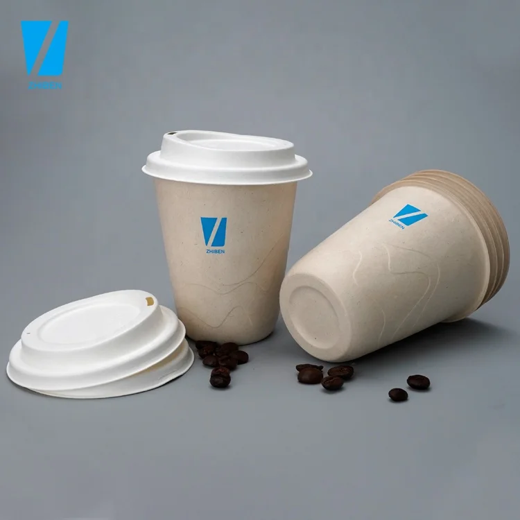 Zhiben eco flat compostable cold drink bamboo pulp paper Black Coffee embossed logo paper cup with lid