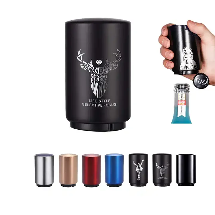 Metal Push Down Magnetic Automatic Customized Beer Bottle Stainless Steel Corkscrew Wine Opener Bottle