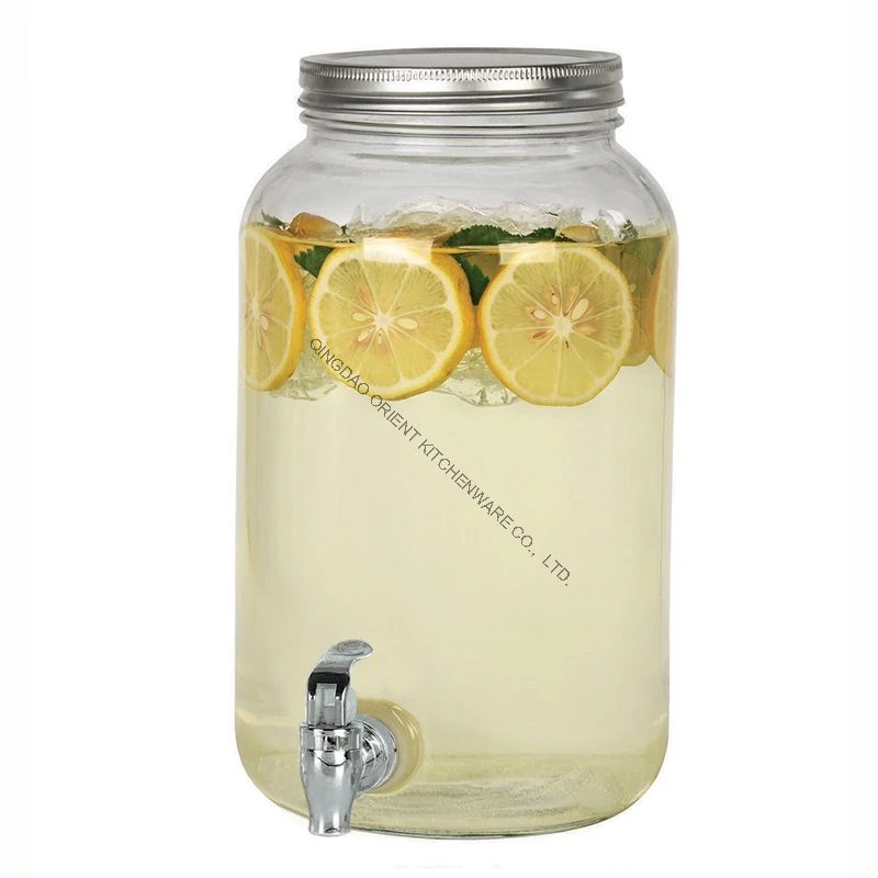 Stocked Clear Glass Round Drink Dispenser Beverage Dispenser With Filter With Plastic Tap 3L 1Gallon