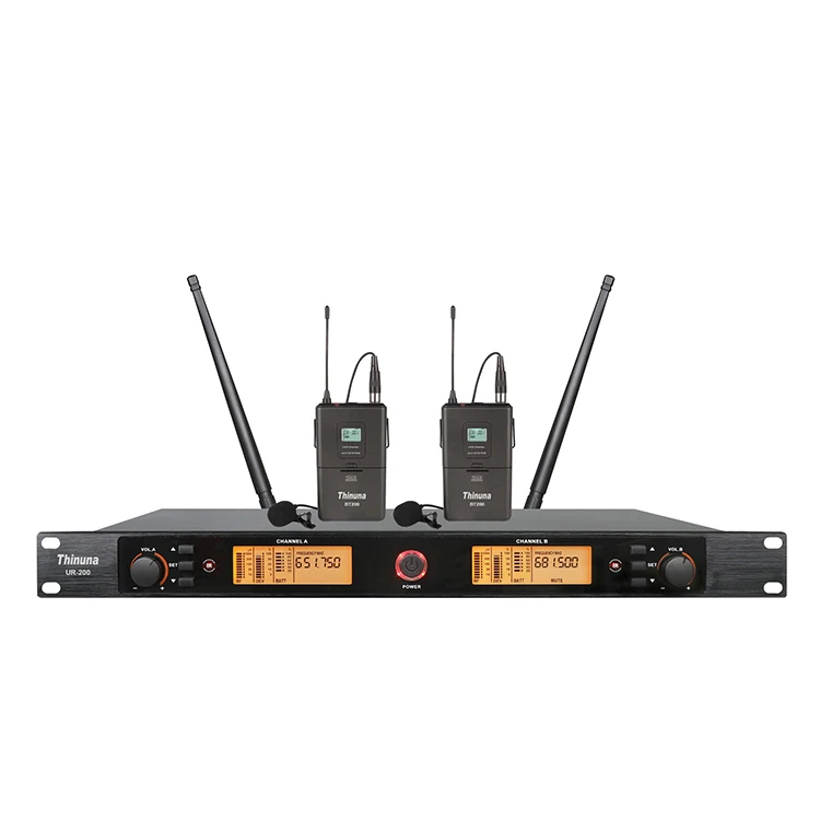 Thinuna UR-200 Professional 2 Channel UHF Wireless System Microphone Set with Handheld/Lapel/Headset Wireless Microphone