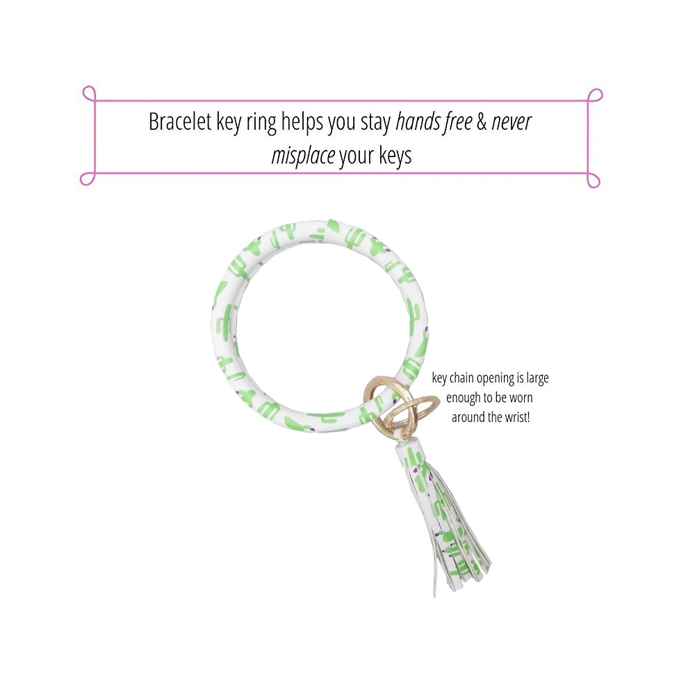 Wristlet Keychain Bracelet,Bangle Keyring - Big O Key Ring Leather Tassel Bracelet Key Chain Holder For Women Girl