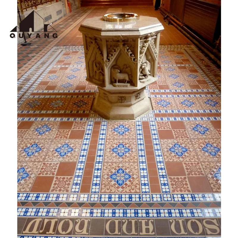 QUYANG Factory Price Wholesale Church Decorative Natural Stone Waterjet Home Decor Marble Mosaic Tiles