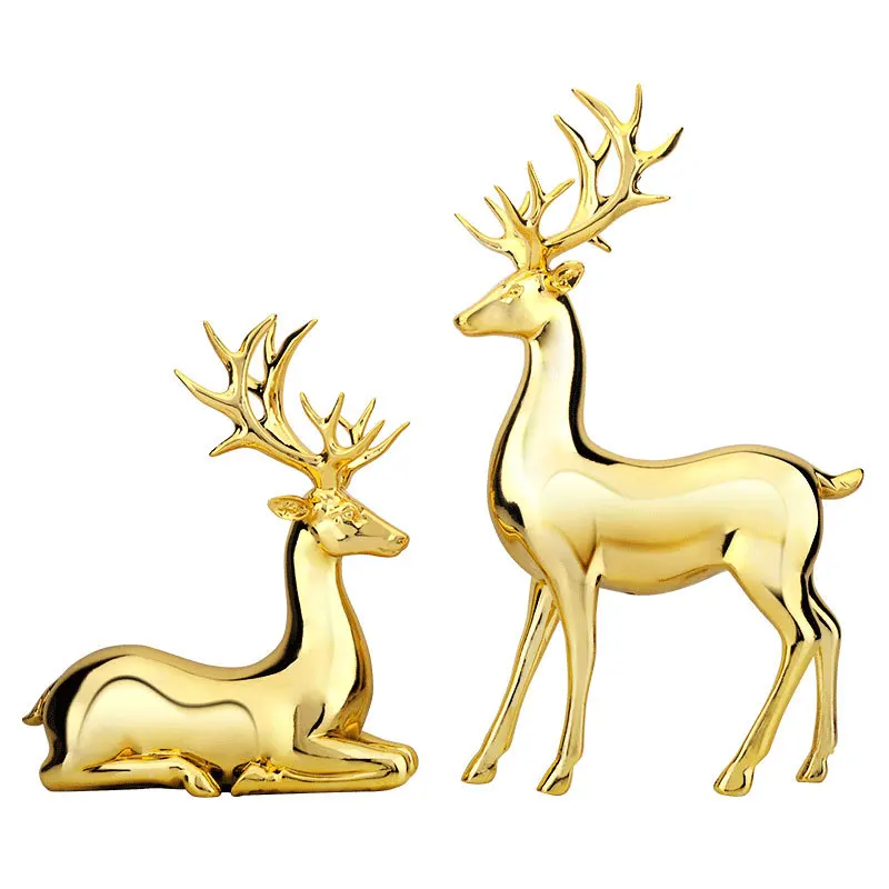 2025 Manufacturer Factory Direct Sales Luxury Resin Sitting Electroplating Deer Statues for Home Decor Shinning Couple Deer