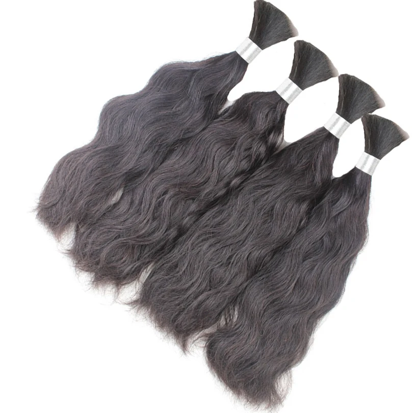 Brazilian Remy Human Hair Wavy Bulk Hair Weaving For Braiding 100% Unprocessed No Weft Human Hair Bulk Extensions Natural Wavy
