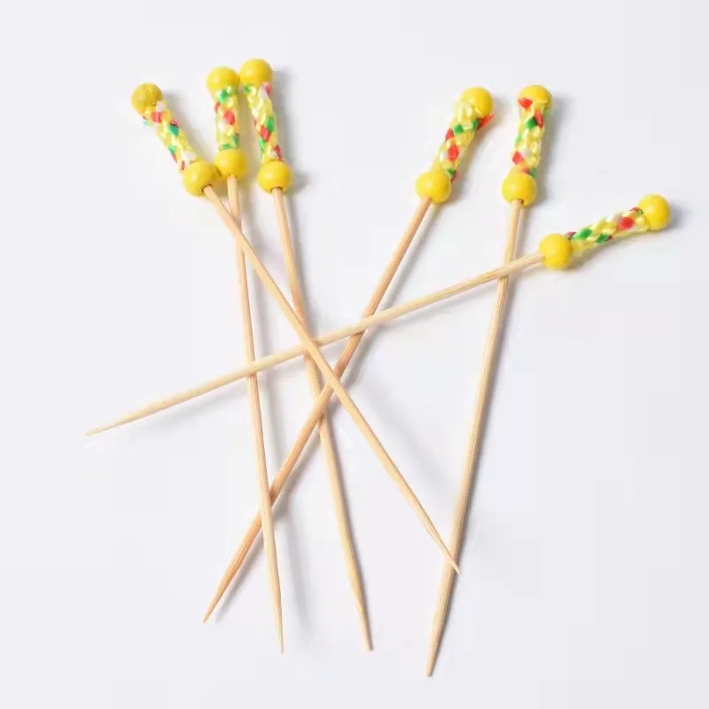 Factory Direct Sale Natural Beads  Bamboo Food Picks Fruit Bamboo Skewer Party Cake Dessert Salad Sticks Pick