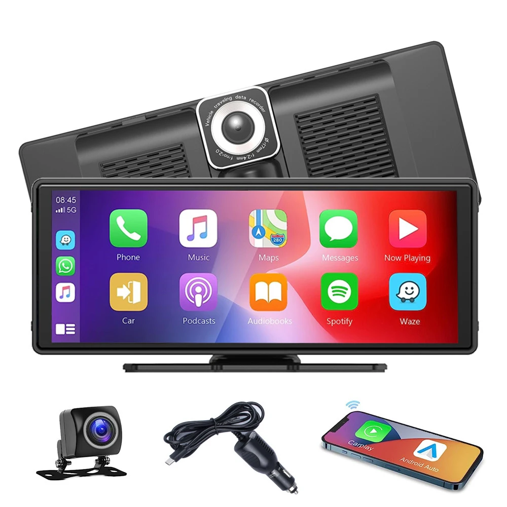 Portable 10.26 inch carplay screen 1080P dash cam car screen wireless carplay android auto FM function music player car dvd play