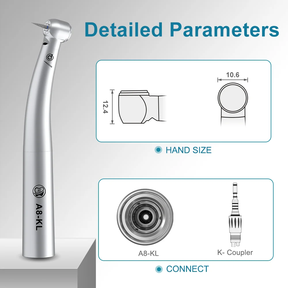 AI DENTAL AiKO Series A8-KL Optic Dental Mini Head Air Turbine High Speed Handpiece K-Coupler Inner Water Spray Stainless body