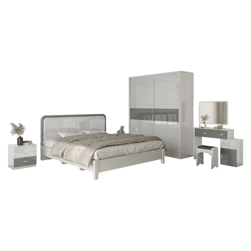 king set luxury bedroom furniture set wooden girl 1.8 m mdf furniture solid door wardrobe high gloss wooden frame bedroom set
