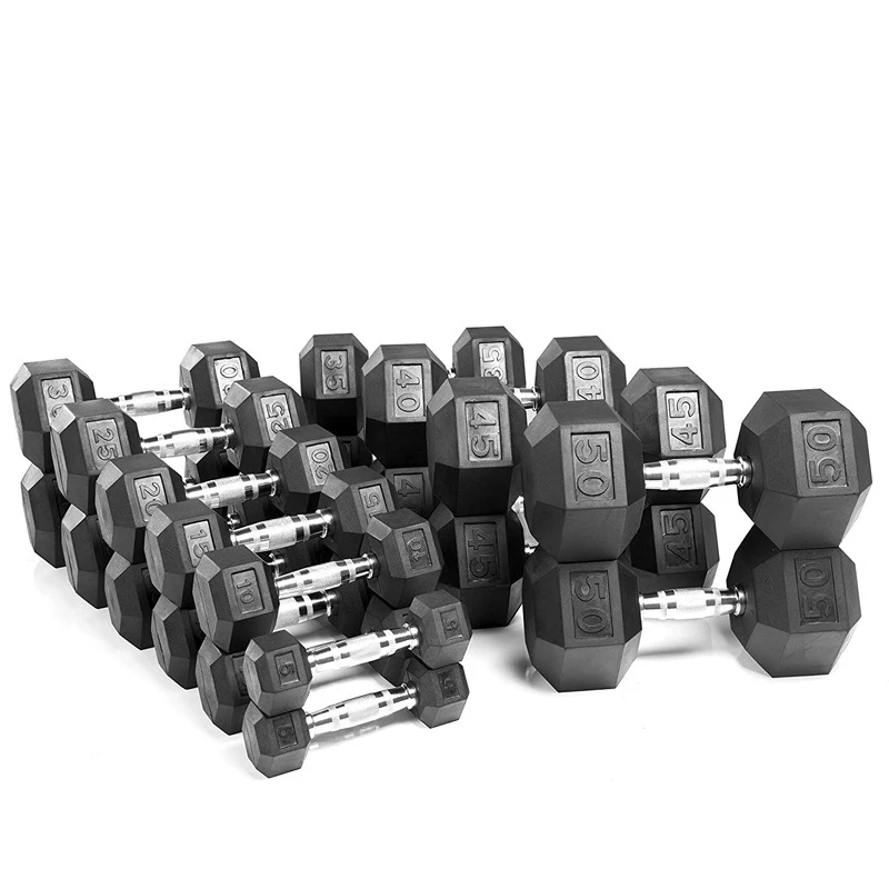 Hexagonal Manufacturer Coated Full Black Home Gym Weight 25 Lbs Pounds Dumbbel Set Rubber Hex Dumbbell