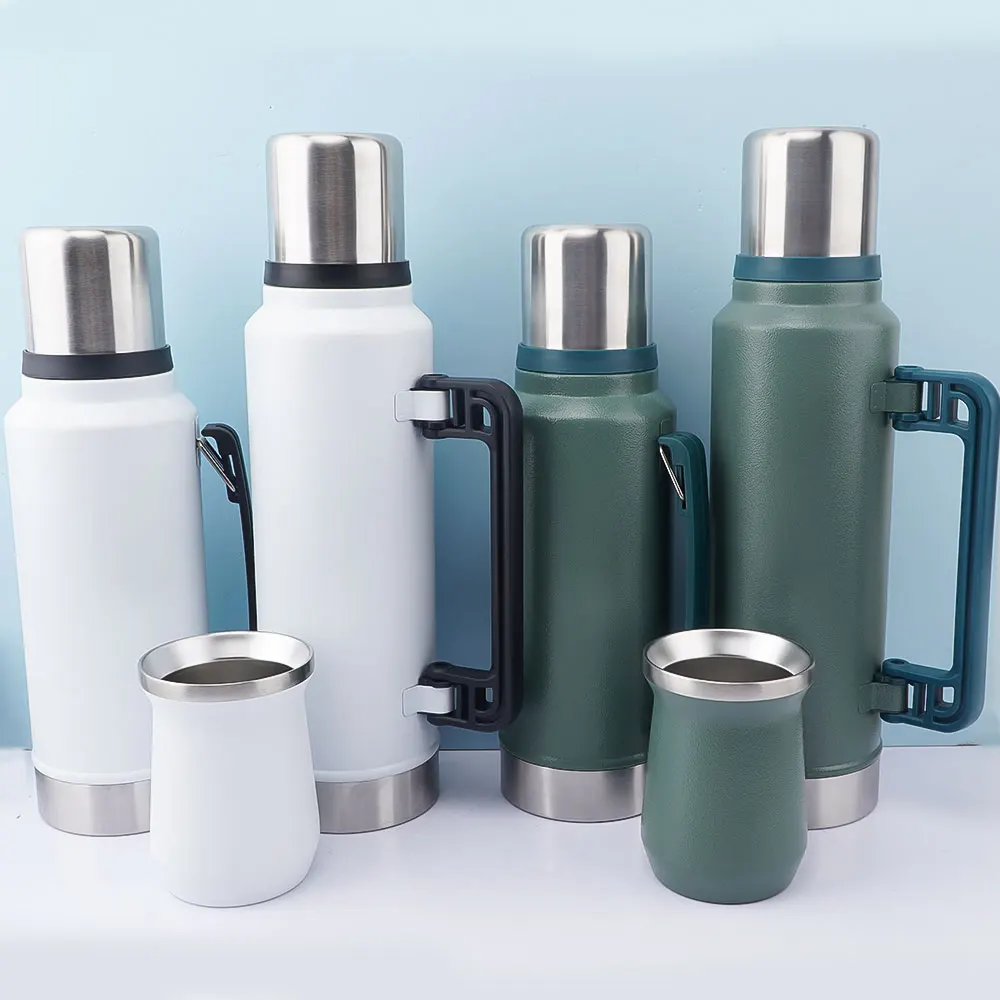 Wholesales 1000mL 1300mL Yerba Mate Tea Gourd Set with Lid Thermos Bottle Bombilla Straw 8oz   yerba mate kit