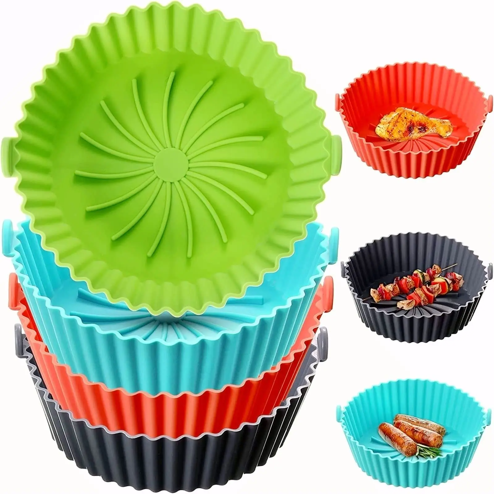Non Stick Reusable Collapsible Kitchenware Silicone Full Round Mold Baking Bakeware Pot Dishes Pans Dish Air Fryer Liners Set