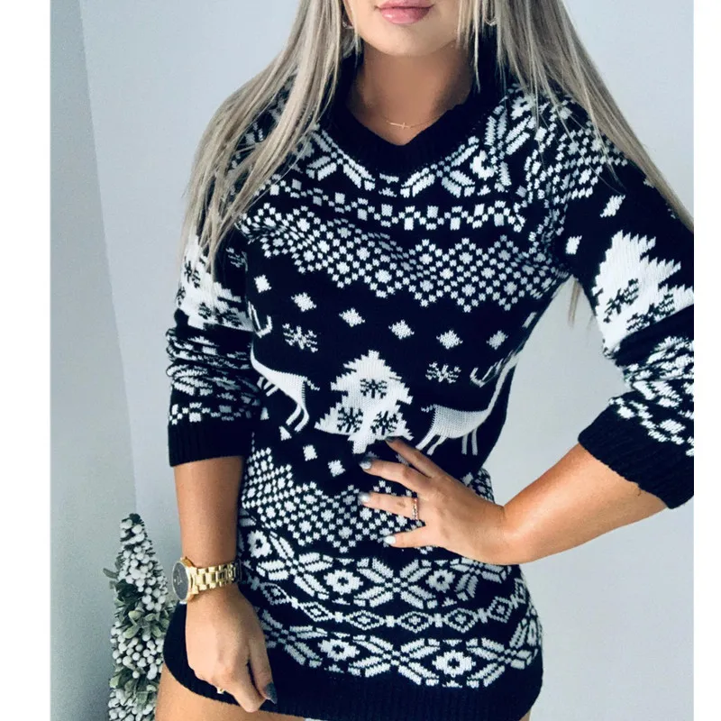 
2020 autumn & winter sweater dress All-match Christmas style Red and black color casual ladies sweater 