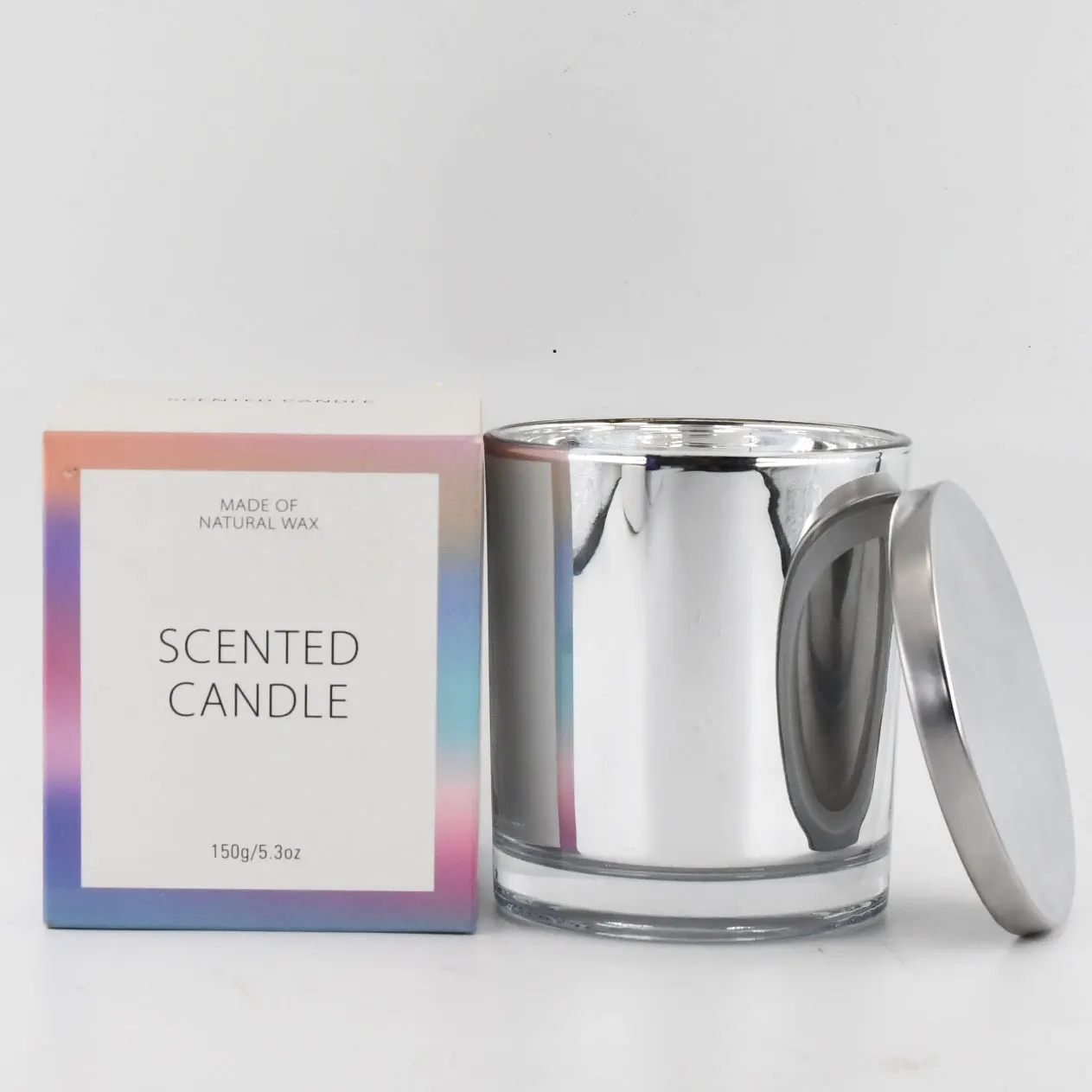 Customized Logo Decorative Elegant Heat Resistant Mercury Blue 14 ounce Wide Mouth Glass Candle Jar