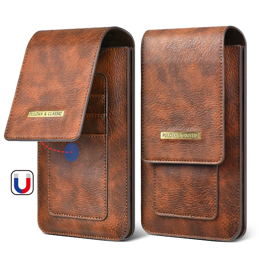 wholesale Sport mobile phone accessories Men universal magnet phone wallet Leather Waist Bag for Cell phone case