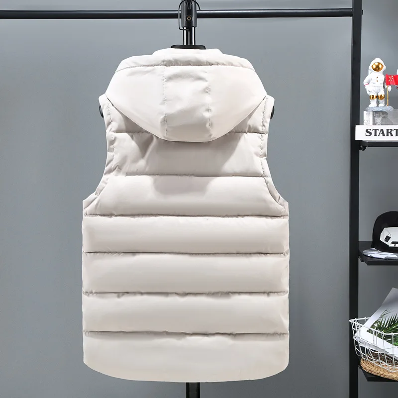 Down Jacket Vest Custom Winter Excellent Sleeveless Thermal Down Coat Woven Polyester Men Puffer Removable Hoodie Warm Plus Size