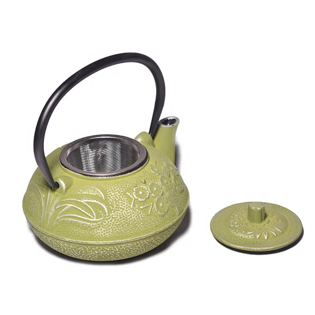 Light Green Cast Iron Enamel Coated Tea Pot Kettle with Infuser 0.5L