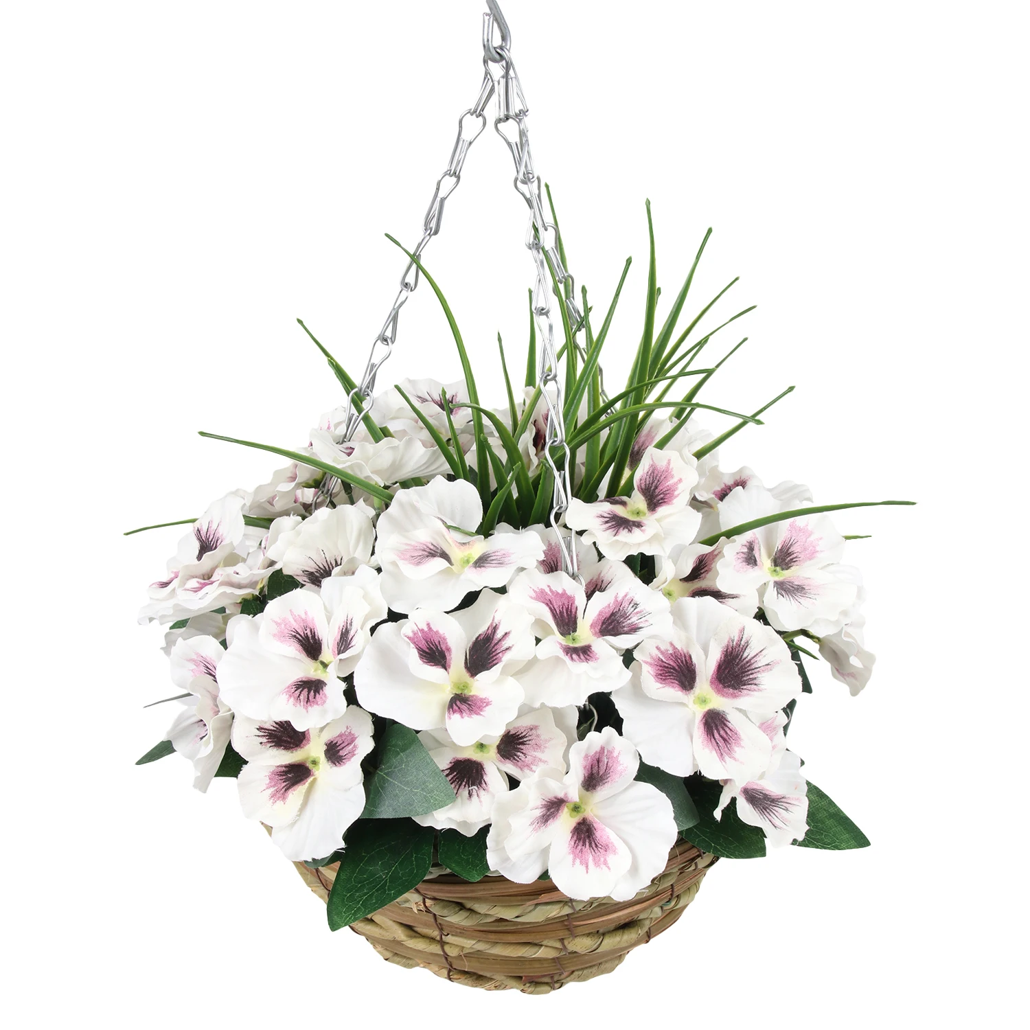 China customized handmade hanging silk artificial flower hanging basket for outdoor indoor decoration