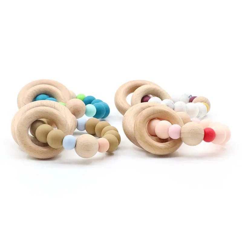 OEM Beech Beads Silicone Rosary Bracelet Baby Teething Bracelet Toy