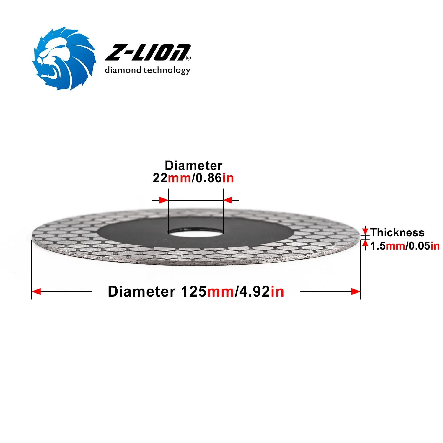 Z-LION 125mm 5 inch  Diamond Cutting Disc Honeycomb Saw Blade for Wet/Dry Use Marble Ceramic