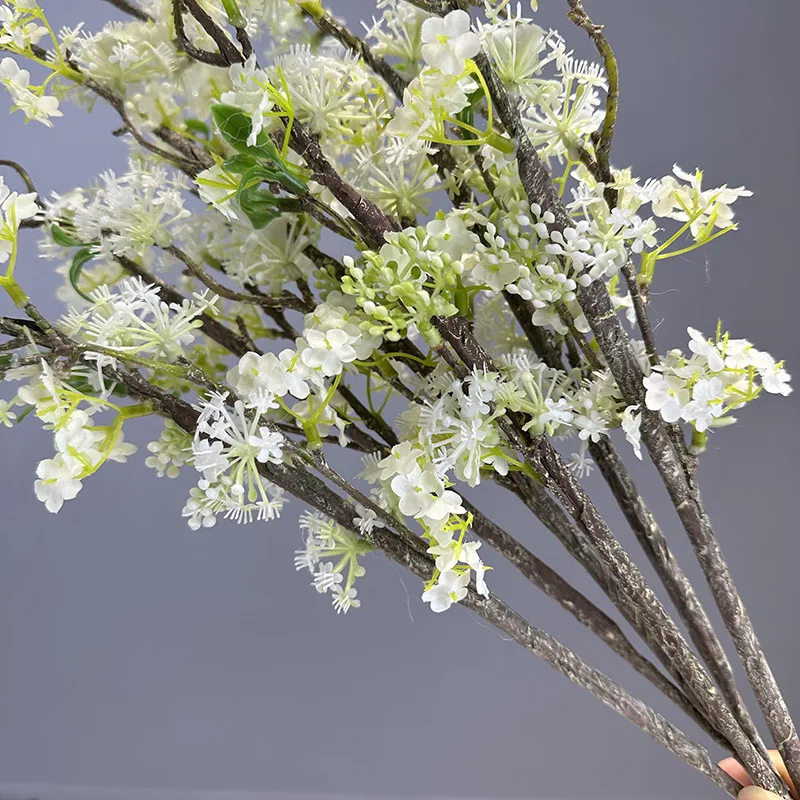 CM-TH1215 Hot Sale Artificial Long Snow Willow Branch With White Flowers Stem Greenery Plants Home Wedding Floral Arrangement
