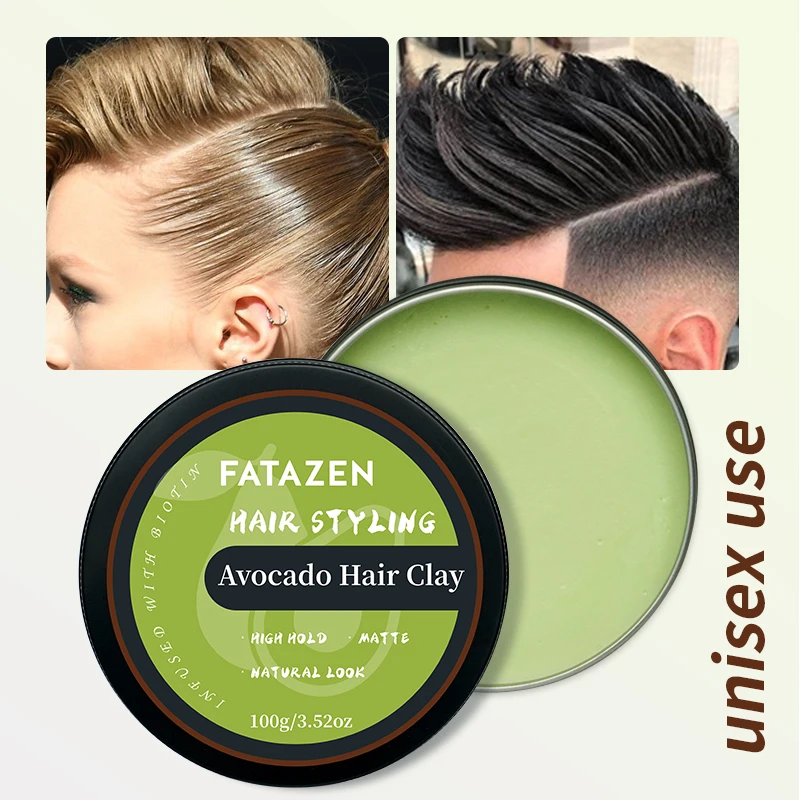Private Label Avocado Biotin Hair Clay Organic Matte Natural Look High Hold Free Styling Vegan Hair Wax Pomade Unisex Hair Clay