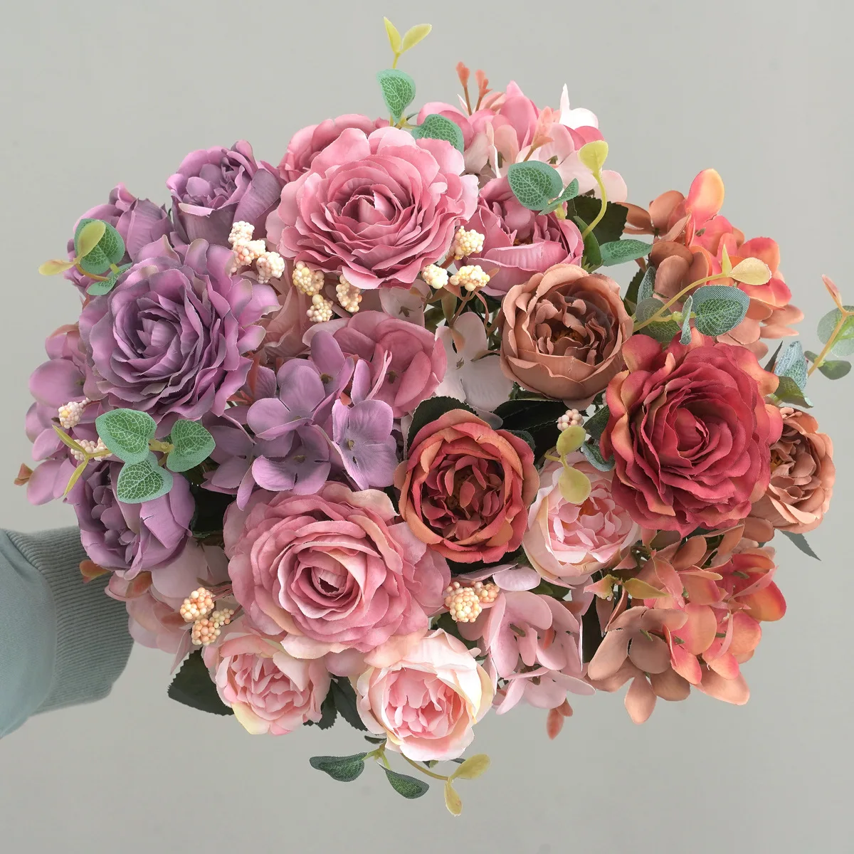 Cheap Wholesale bridal bundle Silk wedding flowers mini bridal bouquets home wedding decor rose pony flower bunch 6