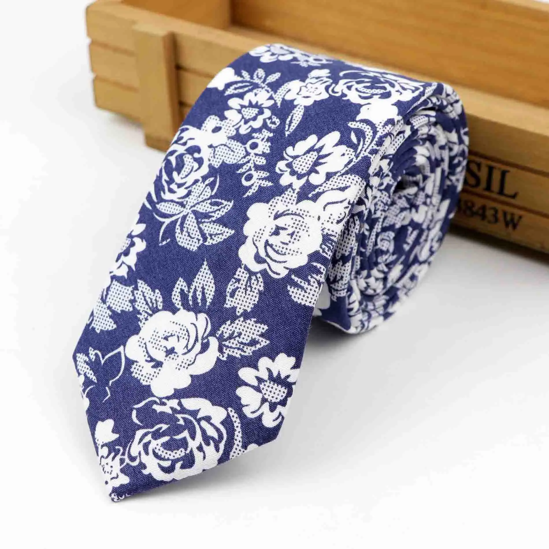 Fashion Ties for Men Cotton Narrow Tie Skinny Cravat Neckties Party Casual Printed Neck Ties Neckwear Flower Rose Necktie