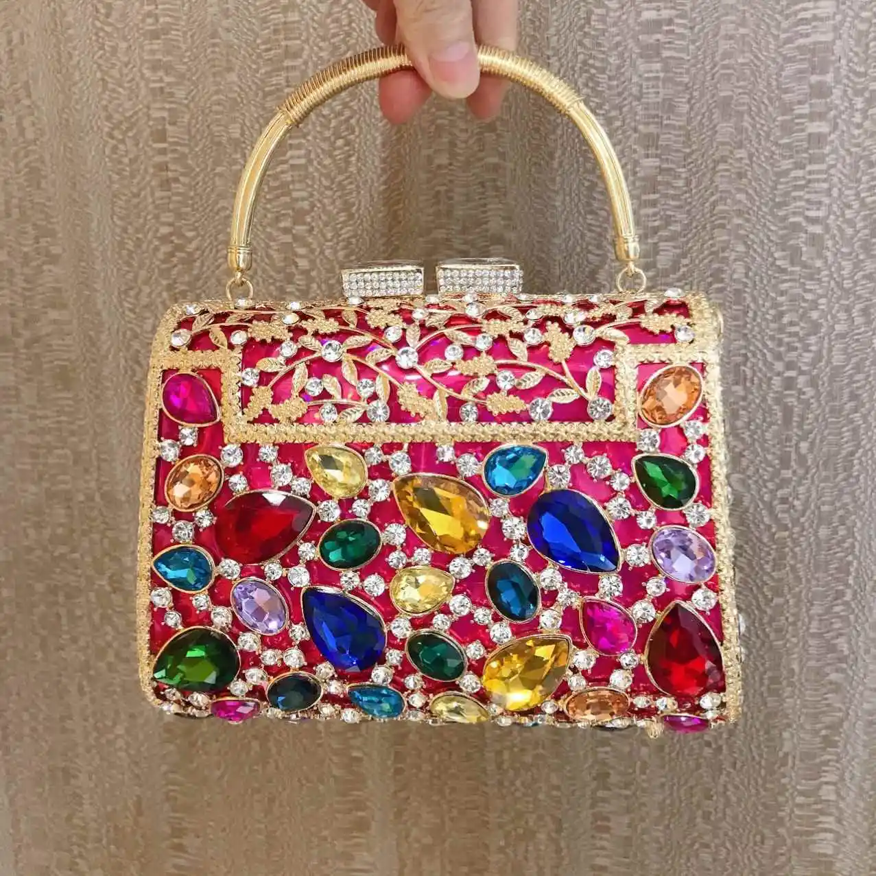 Evening Bag Wedding Party Handbags Purse Bridal Metal Clutch Floral Bag Women Crystal Diamond Rhinestone Clutches