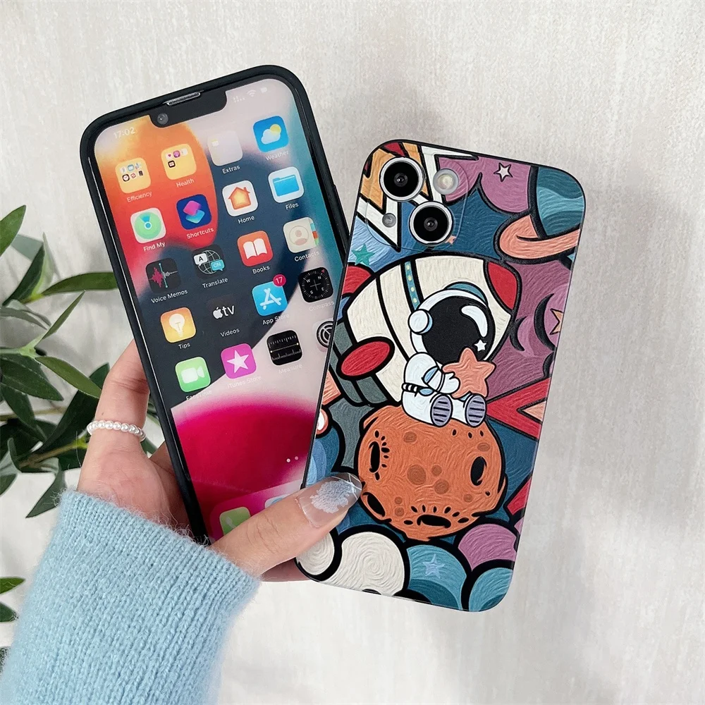 Hot sale oil painting style graffiti astronaut drop mobile phone case for iPhone XR XS 7p 8p 10 11 12 13 pro max