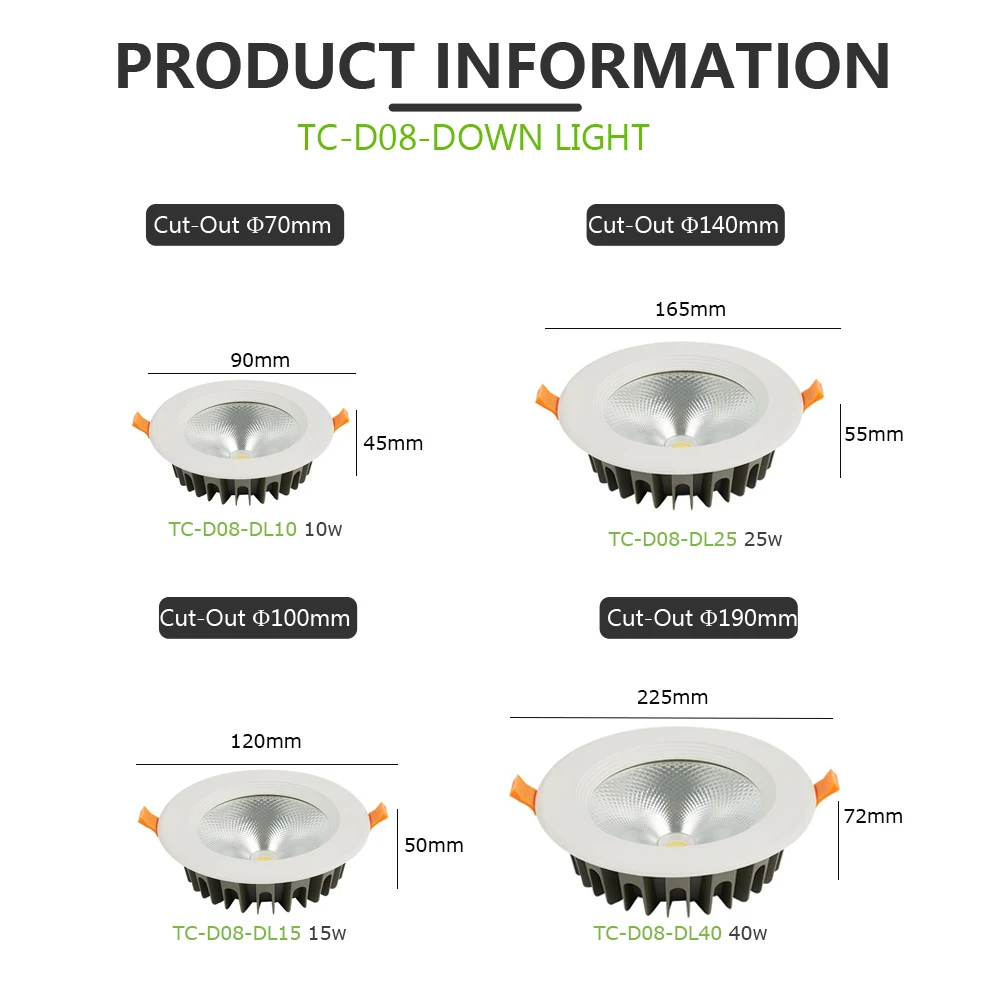Teco Factory Hight Lumen 100lm/w Brightness Adjustable 4inch 15w Dimmable Led Recessed Down Lighting