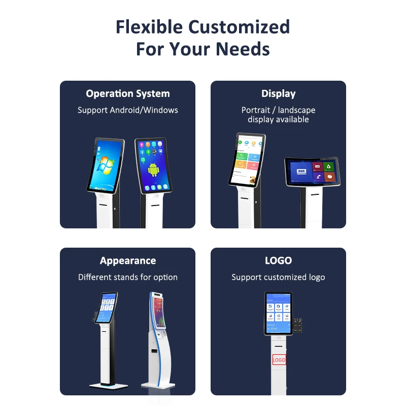 Free standing 23.6 inch self service checkout kiosk card issue smart for hotel bank capacitive touch screen terminal machine
